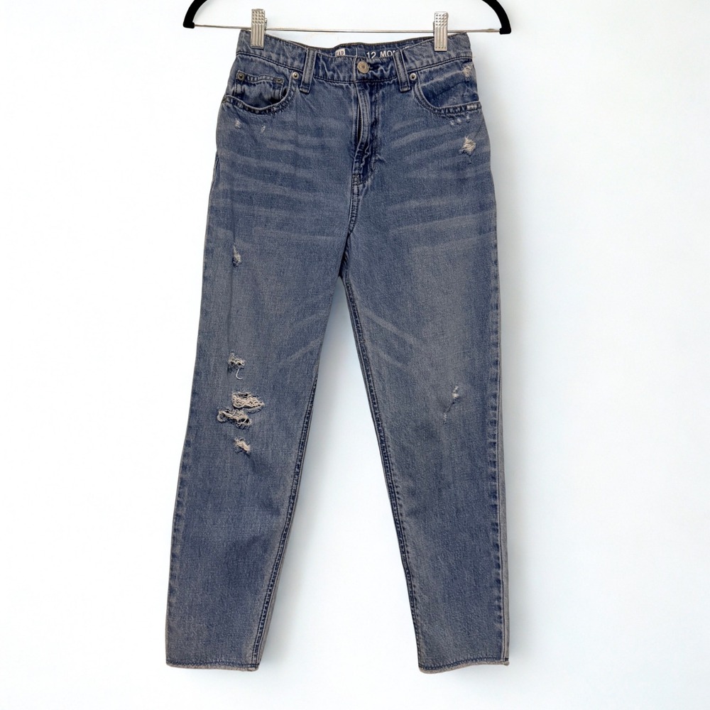 Gap Kids Girls Size 12 Mom Jeans Distressed Medium Wash High Rise Denim Cotton